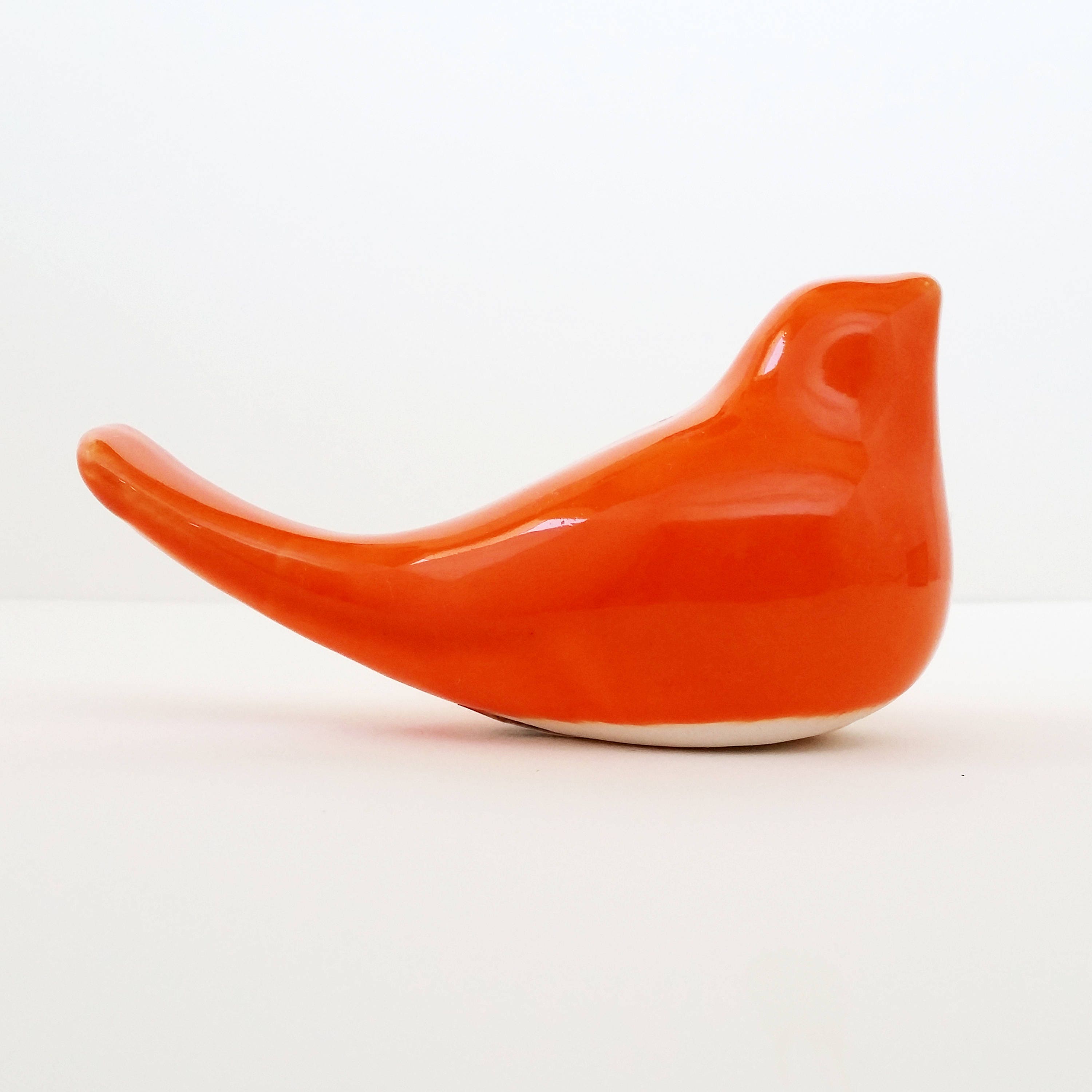 Orange Ceramic Bird Bird Figurine Handmade Pottery Bird Etsy