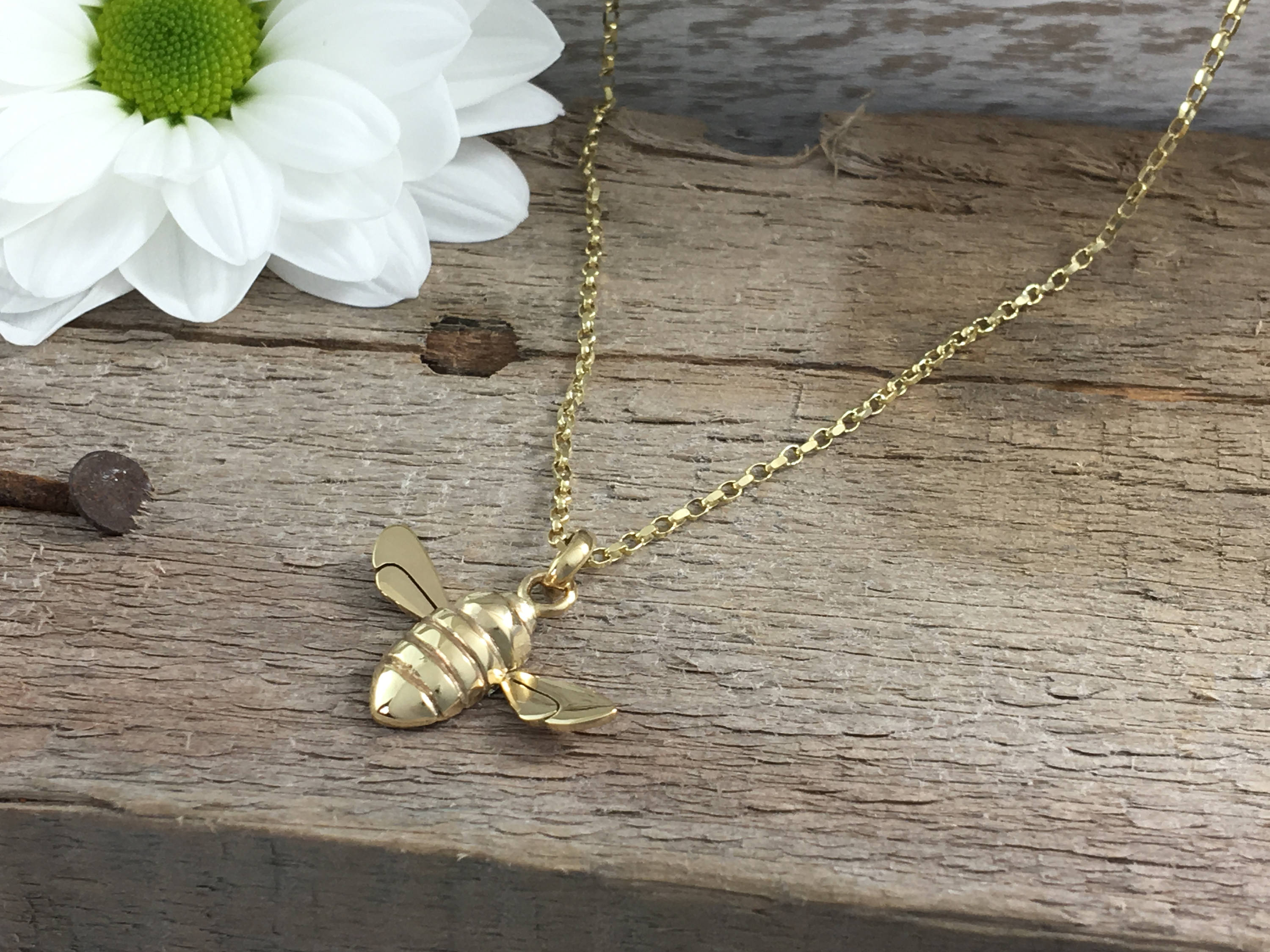9ct Gold Honey Bee pendant charm necklace Handmade in solid Etsy