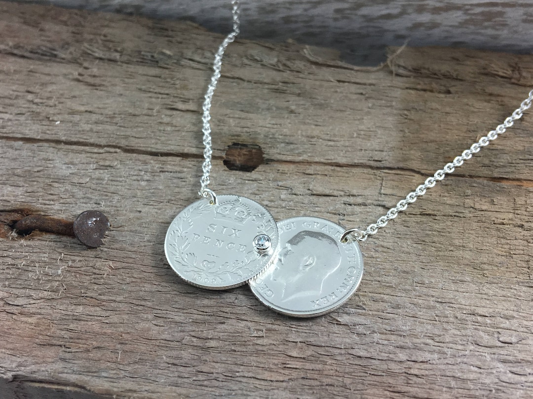 Silver Sixpence Double Coin Necklace Stone Set Lucky Sixpence or Three Pence Pre 1920 Holly Willoughby Sixpence Threepence Necklace Etsy UK