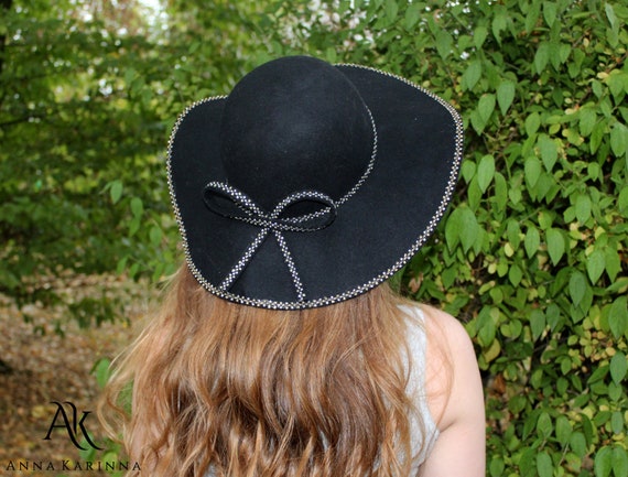 Black Wool Floppy Hat Wool Hat Fedoras 