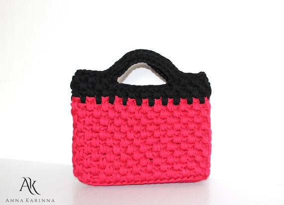 red crochet bag