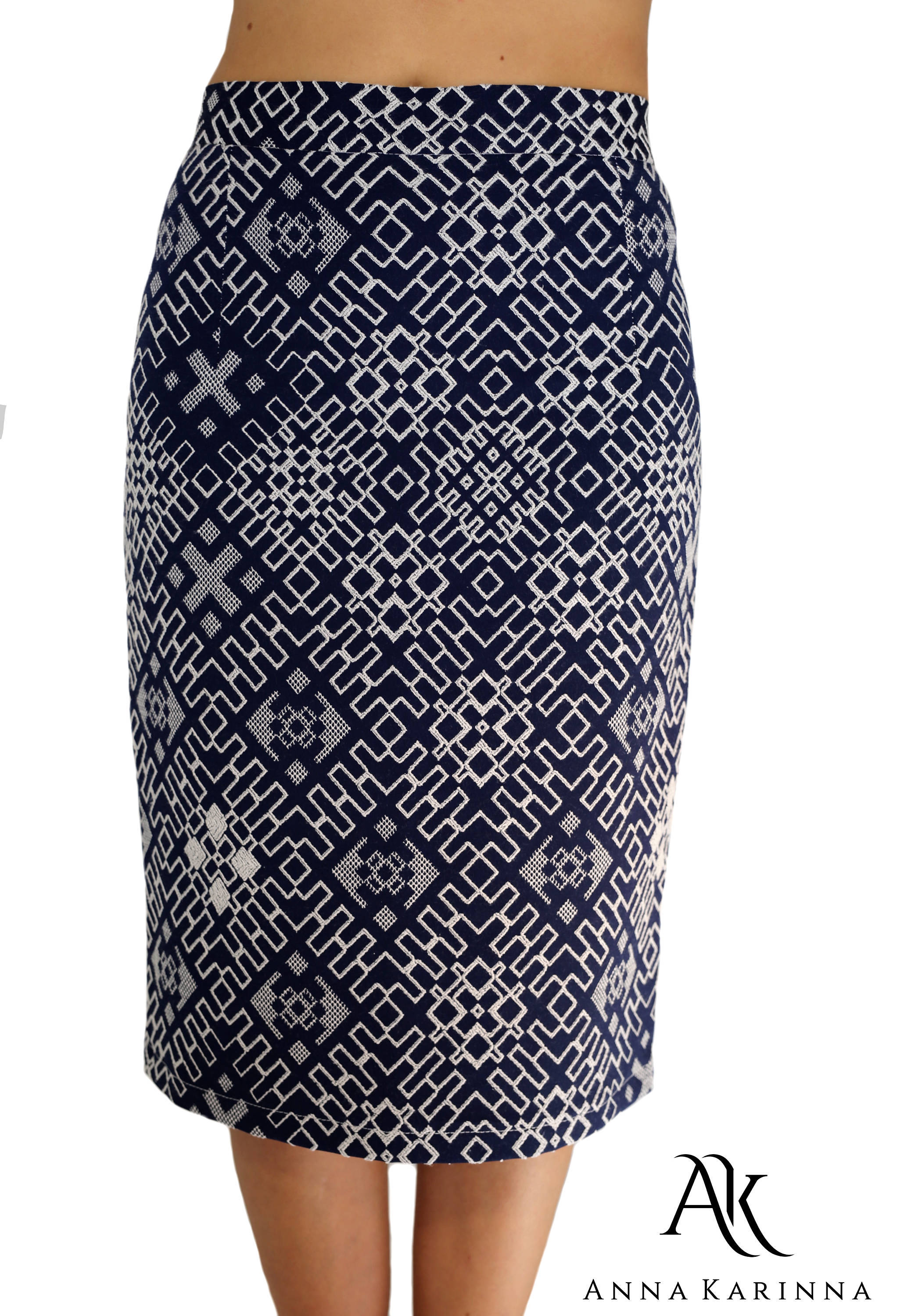 geometric midi pencil skirt
