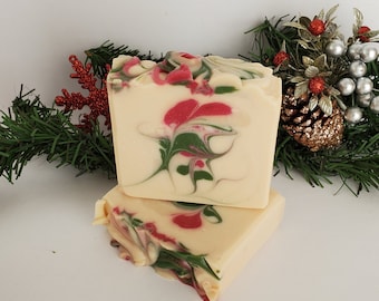 Christmas Soap,Holly Jolly Christmas Soap/Handmade Soap/Holiday Soap/Christmas Gift/Stocking Stuffer/Holly Berry Soap/ Red Green White