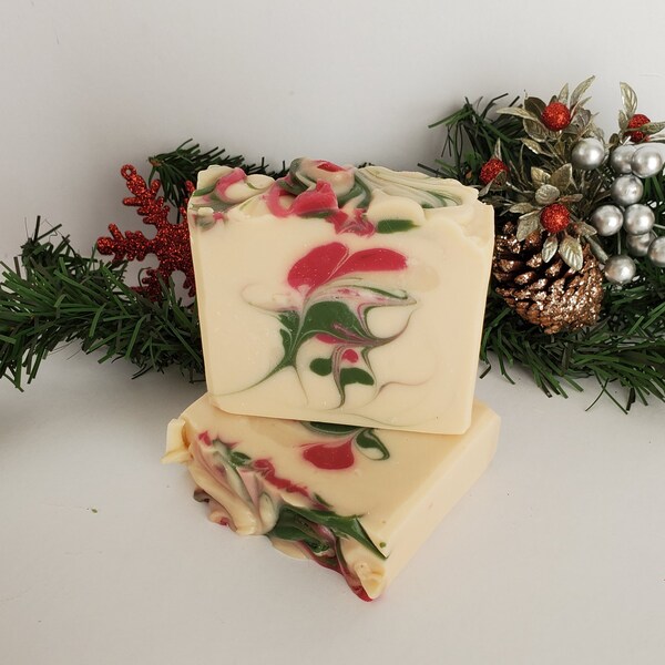 Christmas Soap,Holly Jolly Christmas Soap/Handmade Soap/Holiday Soap/Christmas Gift/Stocking Stuffer/Holly Berry Soap/ Red Green White