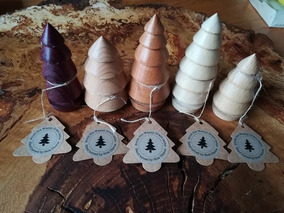 To order: Hand turned wooden Christmas tree forest - 7 pieces