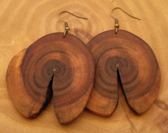 Large, dark wooden earrings, natural, vegan & ecological *unique*