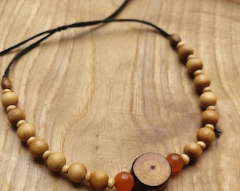 Pine wood bracelet with orange carnelian and light wood beads - vegan & eco-friendly *unique* - handmade