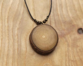 Beautiful wooden necklace with brass beads, handmade and natural