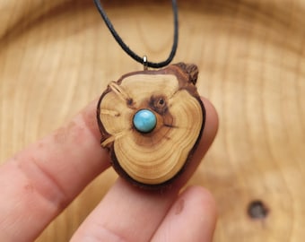 Larimar, a special, natural, small amulet made of yew wood with larimar, unique piece