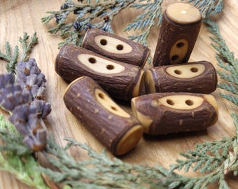 Handmade, elongated, natural wooden button, sustainable and vegan