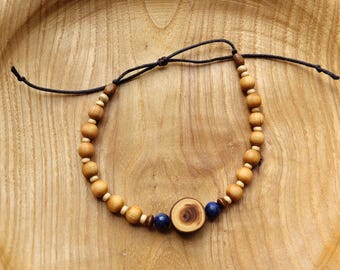 Bracelet made from redwood with clear rock crystal and light wood beads - vegan & ecological *unique* - handmade