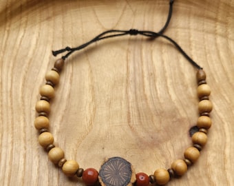 Cork oak wood bracelet with red jasper gemstone beads and light wood beads - vegan & ecological *unique* - handmade