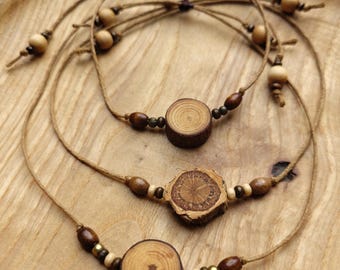 Natural anklet with wooden disc and beads, handmade and unique