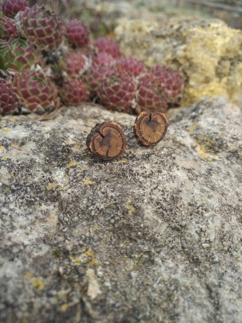 Wooden stud earrings ecological and vegan natural handmade