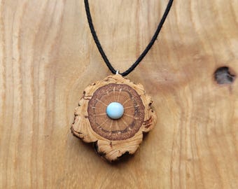 Handmade, small pendant made of cork oak with Larimar - vegan & ecological *unique piece* with cotton cord