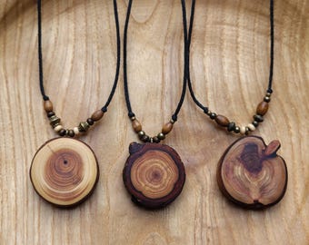 Natural, handcrafted wooden pendant - redwood, yew or larch, vegan & eco-friendly *unique piece* with cotton cord