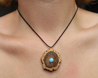 Larimar, Handcrafted pendant made of cork oak with Larimar - vegan & ecological *unique piece* with cotton cord