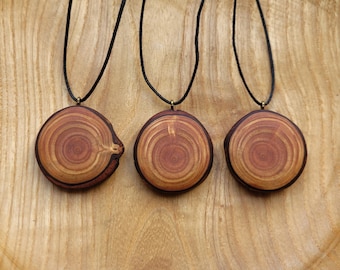 Natural larch wood pendant necklace, vegan and handmade