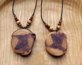 Beautiful necklace made from dark redwood, handcrafted and natural.