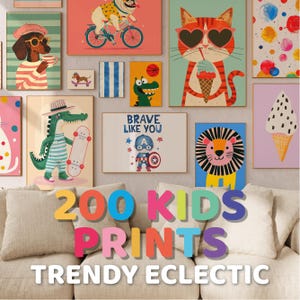 200 Kids Room Prints Gallery Wall Art Set, Nursery Wall Art, Playroom Decor, Kids Room Art, Quirky Art | Eclectic Wall Art, DIGITAL DOWNLOAD