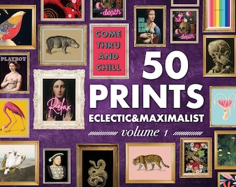 Eclectic Gallery wall MEGA BUNDLE 50 Maximalist wall art, Altered art Gallery Wall Set, renaissance art, Home Decor, funny Print Set
