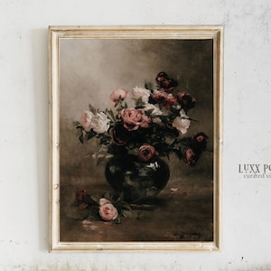 Dark Academia prints of Roses Still life | Moody oil Painting | Vintage Floral cottage core decor | PRINTABLE Digital Antique Art