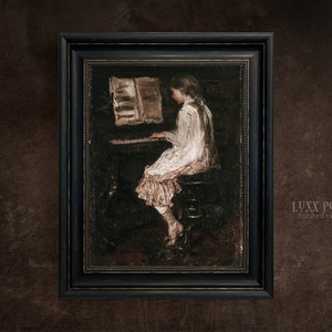 Girl at the Piano, Dark Academia Decor Wall Art, Moody painting, Gothic Room Print, Woman Portrait, Victorian Aesthetic, Romantic  wall art