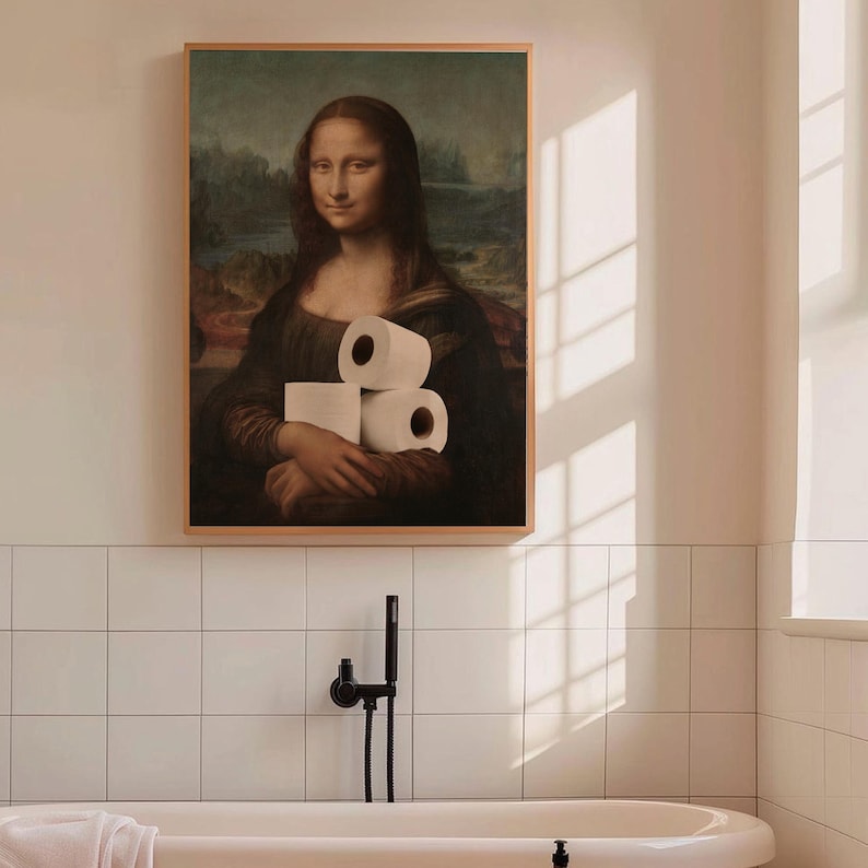 Mona Lisa Toilet Paper Painting, Funny Bathroom Wall Art (digital ...