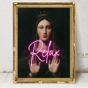 Maximalist Wall Art Relax Neon Renaissance poster, Eclectic (Digital Download)