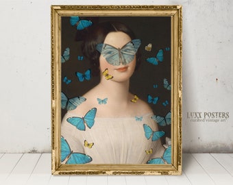 Butterfly Rococo Portrait Print: Surreal Altered Art (Digital Download)