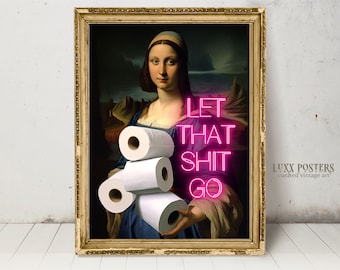 Funny Bathroom Art Print: Vintage Girl with Toilet Paper (Digital Download)