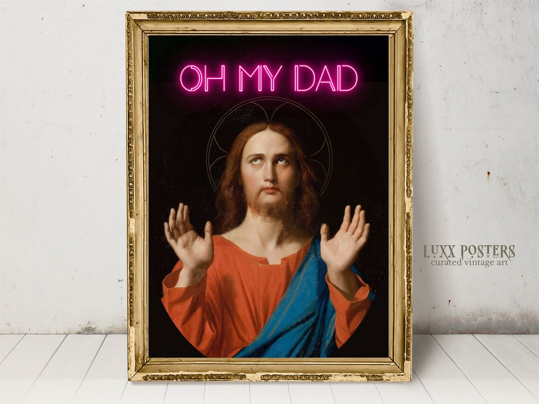 Funny Renaissance Art Print: Blessing Christ, Neon Quote (digital ...