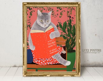 Funny Cat Bathroom Art Print: Reading Humor (Digital Download)