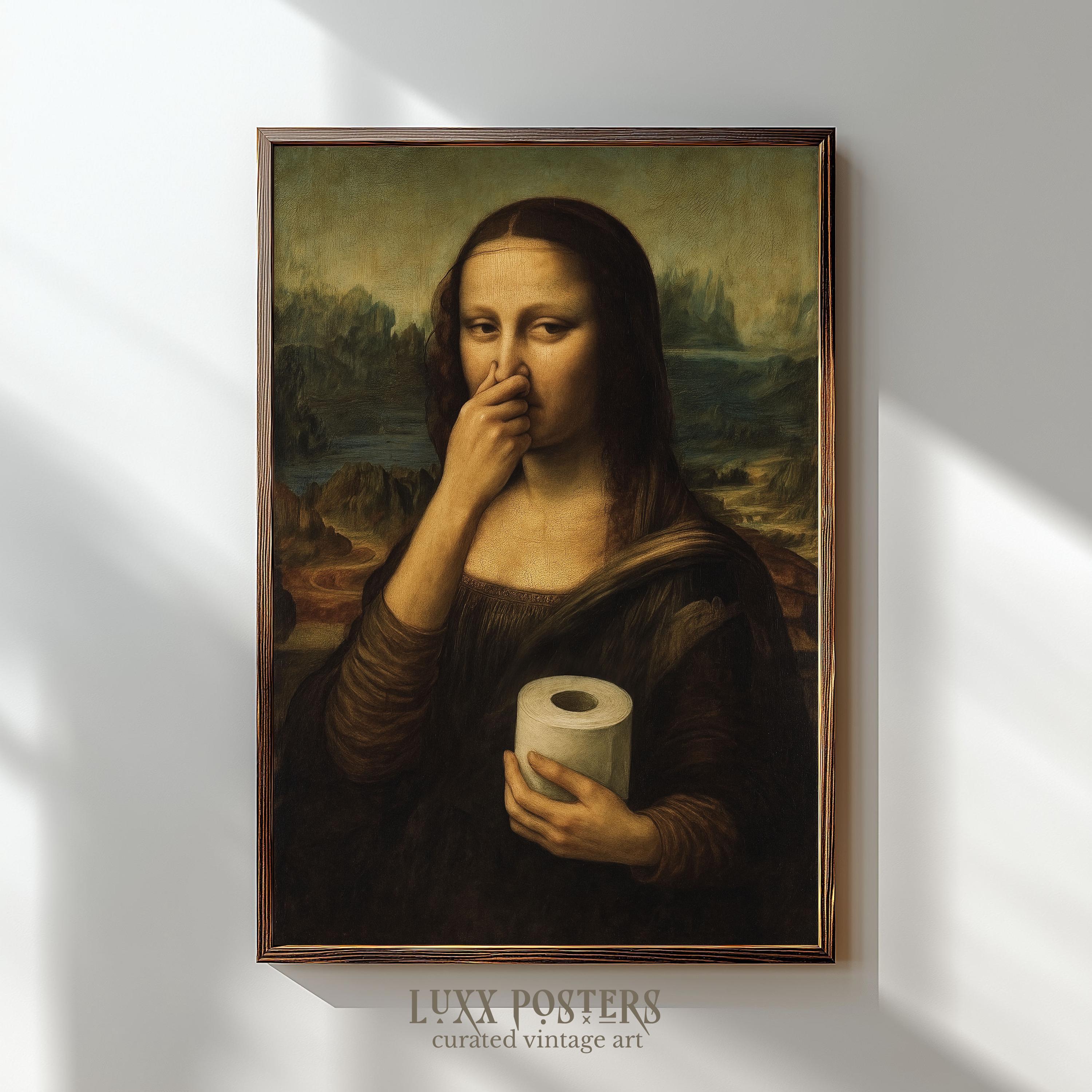 Funny Mona Lisa Bathroom Wall Art Printable, Vintage Decor, Parody Art Print, Humorous Poster, Digital Download for Bathroom