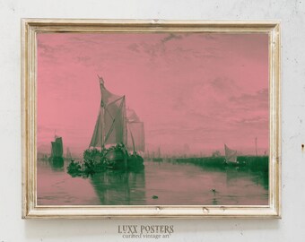 Vintage Boat Painting: Surreal Moody Landscape Art (Digital Download)