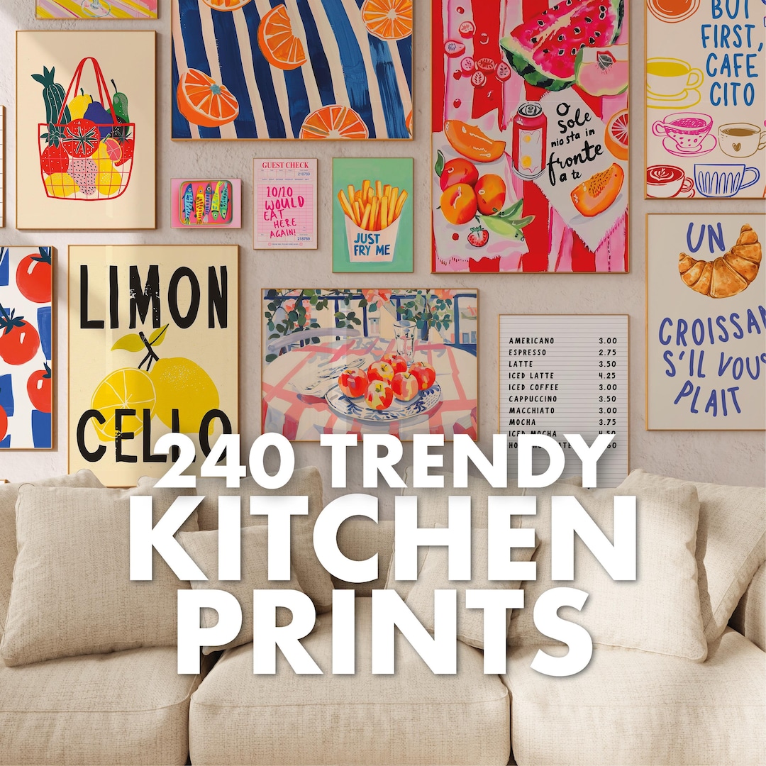 Kitchen Gallery Wall Art Set, Food Prints, Eclectic Decor (digital ...