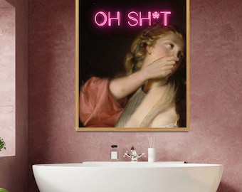 Funny Bathroom Art Print: Renaissance Woman, Neon French Quote (Digital Download)
