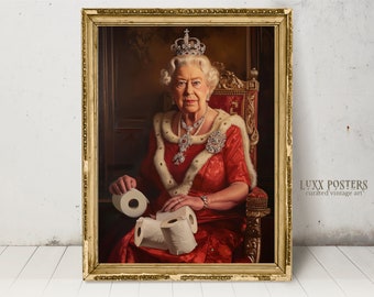 Funny Bathroom Art , Queen Elizabeth Toilet Paper Portrait: (Digital Download)