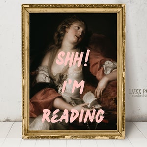 Shh I'm Reading, Maximalist Decor, Baroque Painting, Neon Print, Altered Art Print, eclectic gallery wall art, Digital Download, Alter Art
