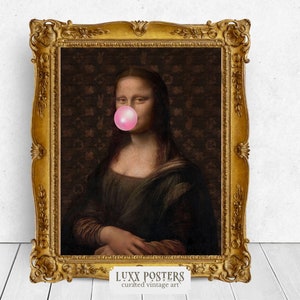 Mona Lisa Altered Art, Bubblegum Portrait, Maximalist Decor, Eclectic Wall Art, Renaissance Art Print, Quirky Oil Painting, Printable