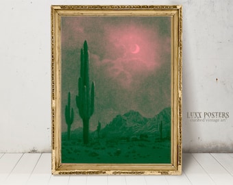 Vintage Desert Landscape Poster: Maximalist Dark Academia Wall Art (Digital Download)