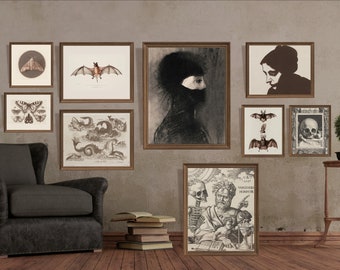 Macabere galerijkunst aan de muur: Goth Witchy-afdrukken (digitale afdrukbaar)