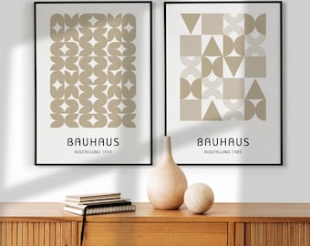 Mid Century Modern Bauhaus Wall Art Prints, Set van 2 Poster Boho geometrische abstracte Printables, Woonkamer Decor, Digitale Download