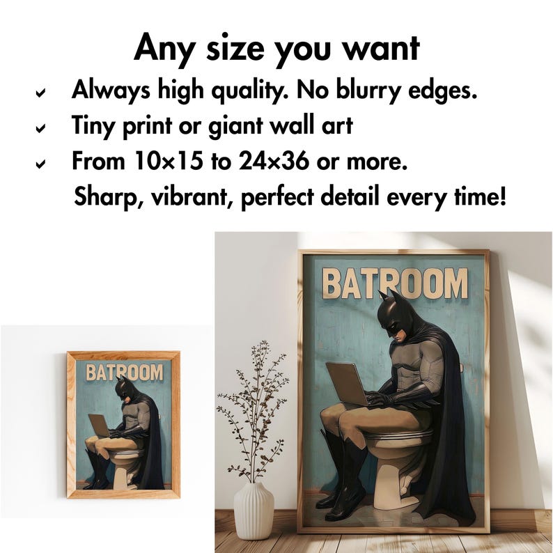 BatRoom Meme Print, Superhero Toilet Humor Wall Art (Digital Download) image 7