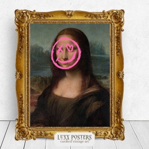 Quirky Mona Lisa maximalist decor, queer art, Altered Art, Eclectic Wall Art, Renaissance Print, Vintage Oil Painting, Printable Wall Art