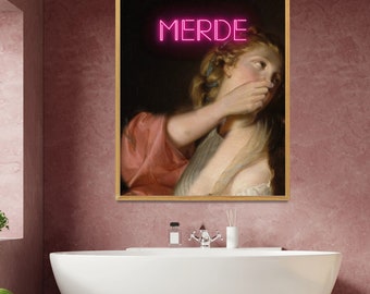 Merde Alter Art Print Funny bathroom wall art, Prank Gift, Eclectic toilet poster, Maximalist vintage Antique oil painting, digital download