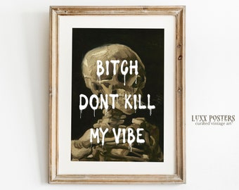 Van Gogh Skeleton Altered Art Print: Funny Graffiti Decor (Digital Download)