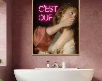 Funny Bathroom Art: Renaissance Woman, Neon French Quote (Digital Download)