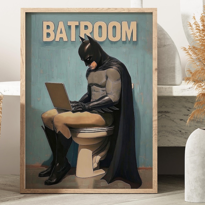 BatRoom Meme Print, Superhero Toilet Humor Wall Art (Digital Download) image 2