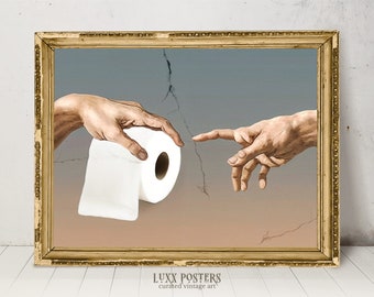 Funny Bathroom Art Print: Michelangelo Toilet Paper Creation (Digital Download)